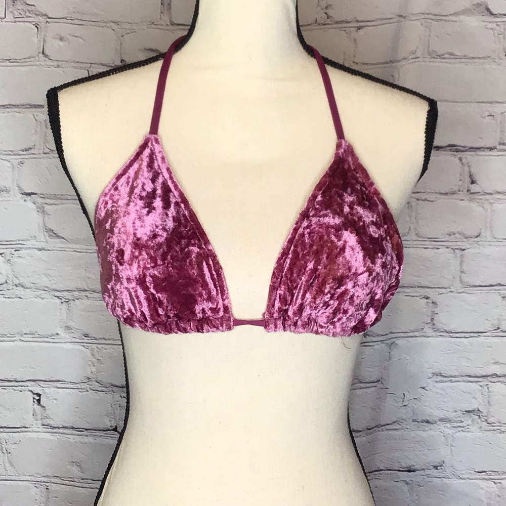 Mossimo Berry Velveteen Triangle String Bikini Top Medium NWT